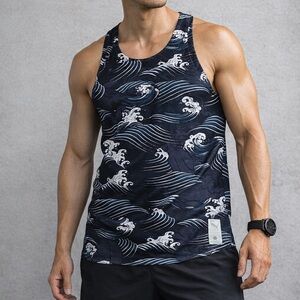 PUMA x SAYSKY Men’s Running Tank Top Wave Print Ultraspun Navy Size L